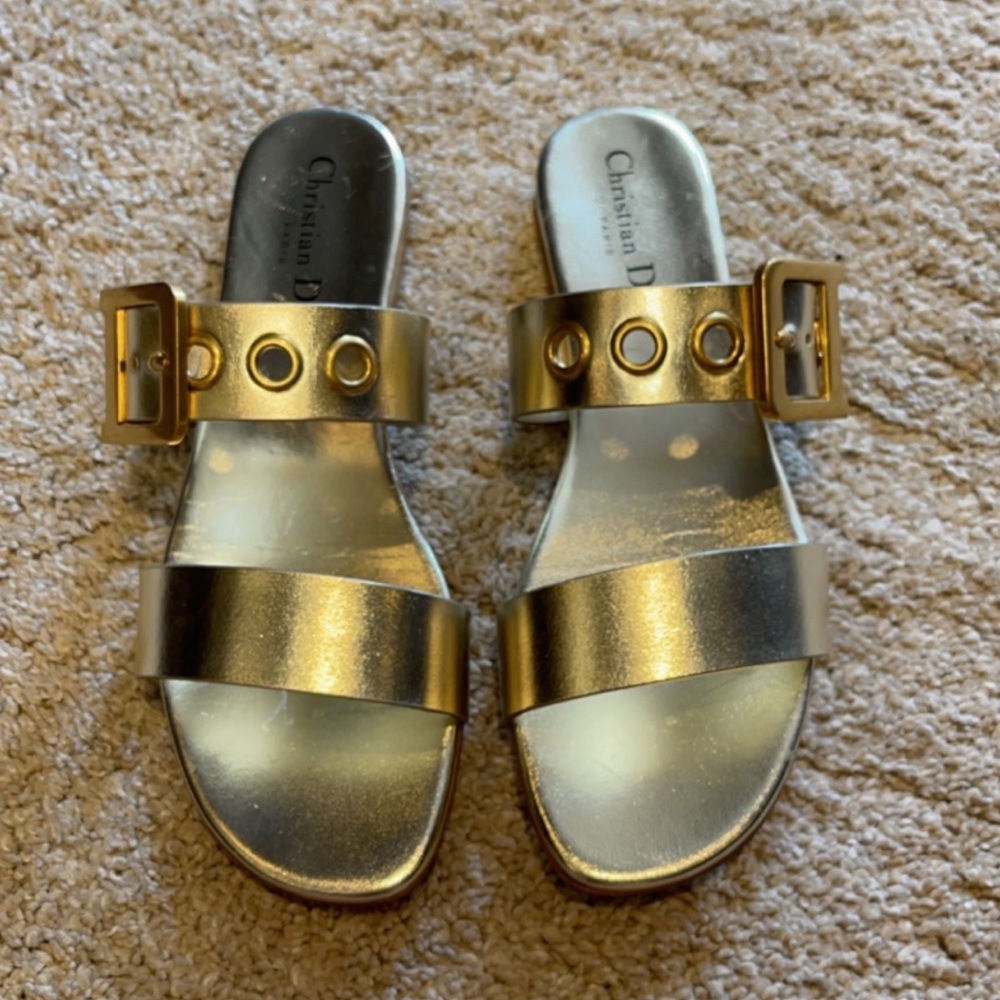 Christian Dior D DIOR metallic sandals size 38